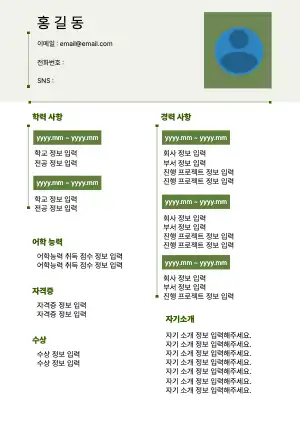 진한 녹색 이력서 양식